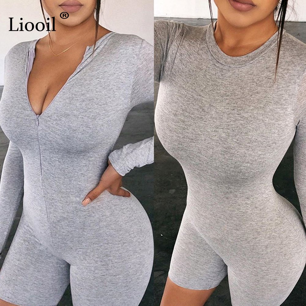 Liooil Black Gray Bodycon Playsuit Women Wear On Both Sides Sexy